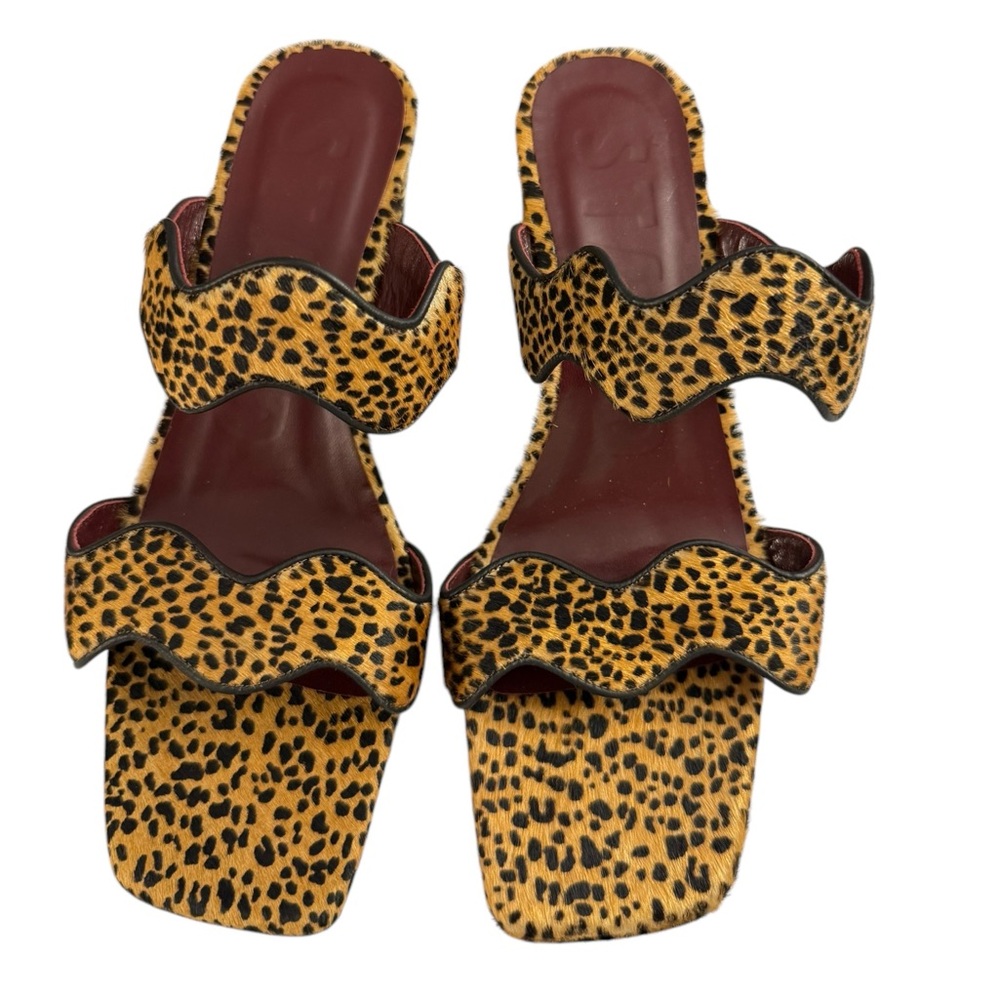 NEW STAUD Frankie Wavy Cheetah Print Calf Hair Block Heel Sandals Sz 8.5 - Picture 14 of 16